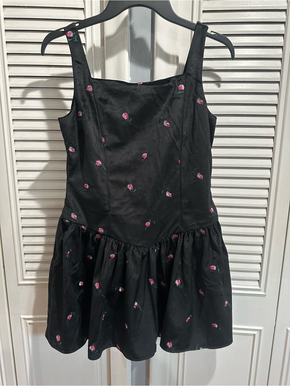 The Children's Place Black Sleeveless Dress with Pink Rose Embroidery